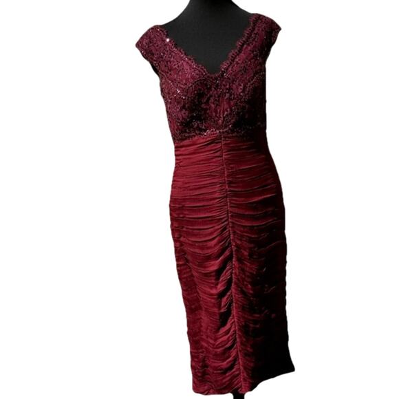 TADASHI SHOJI Lace Beaded Sleeveless Evening Dress Burgundy Wine 6 Prom Wedding - Picture 1 of 9